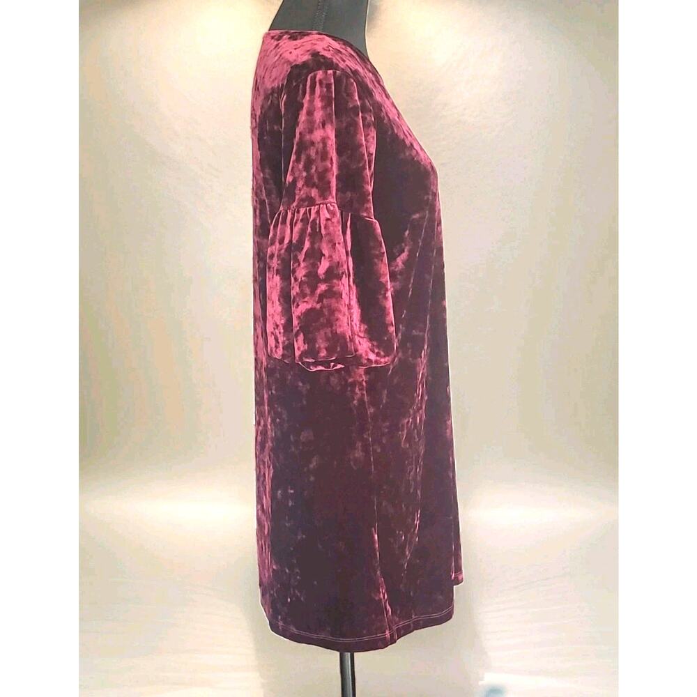 Crushed Velvet Burgundy Dress Small Mini Bell Sleeve Romantic Gothic Feminine - Picture 3 of 6